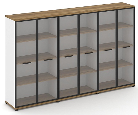 Шкаф три широкие секции, 4 ниши (6 фасадов стекло прозрачное в раме, 4 ниши) CN.STS-436 RP B/W