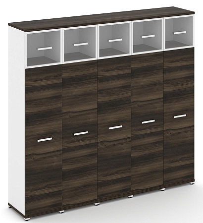 Шкаф пять узких секций, 5 ниш (5 фасадов ЛДСП, 4 ниши + 5 фасадов стекло прозрачное в раме, 1 ниша) CN.STU-557 RP B/W