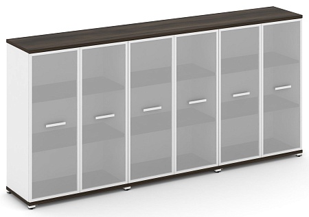 Шкаф три широкие секции, 3 ниши (6 фасадов стекло белое матовое в раме, 3 ниши) CN.STS-336 RM B/W