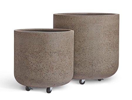 Кашпо TREEZ Ergo Hard Rock Цилиндрическая чаша Песок серый беж на колёсиках д-73, в-75 см