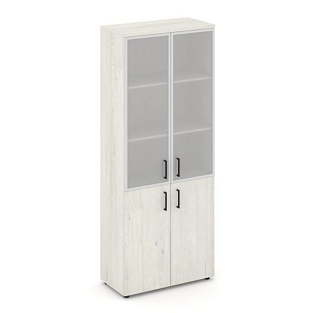 Шкаф высокий широкий (2 низких фасада ЛДСП + 2 средних фасада стекло сатин в раме) SN.STS-103 (796*400*1982)