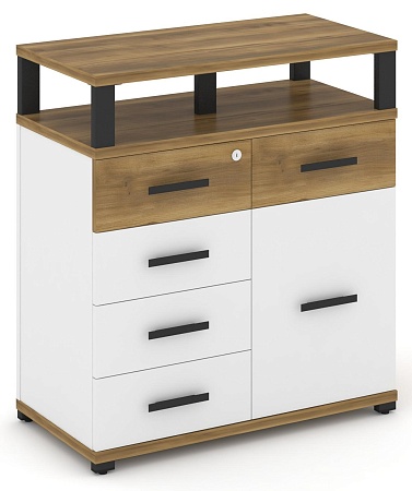 Тумба приставная широкая 5 ящиков + 1 распашной фасад. С надставкой широкой. CN.TSP-018 B/W