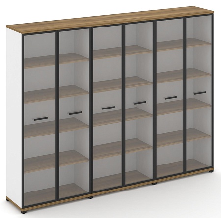 Шкаф три широкие секции, 5 ниш (6 фасадов стекло прозрачное в раме, 5 ниш) CN.STS-538 RP B/W