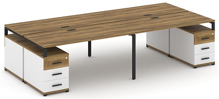 Рабочая станция на 4 места с двумя двухсторонними опорными тумбами CN.DRS-328 B/W