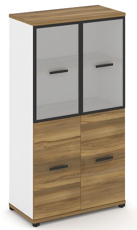 Шкаф две широкие секции, 4 ниши (2 фасада ЛДСП, 2 ниши + 2 фасада стекло белое матовое в раме, 2 ниши) CN.STS-412 RM B/W