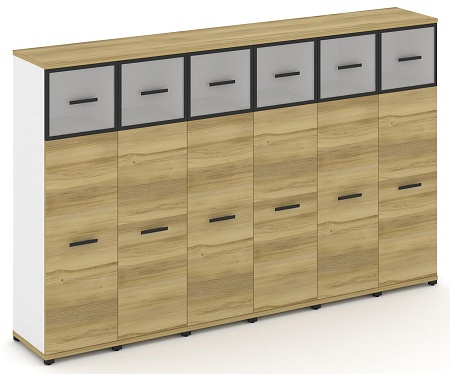 Шкаф шесть узких секций, 4 ниши (6 фасадов ЛДСП, 3 ниши + 6 фасадов стекло белое матовое в раме, 1 ниша) CN.STU-464 RM B/W