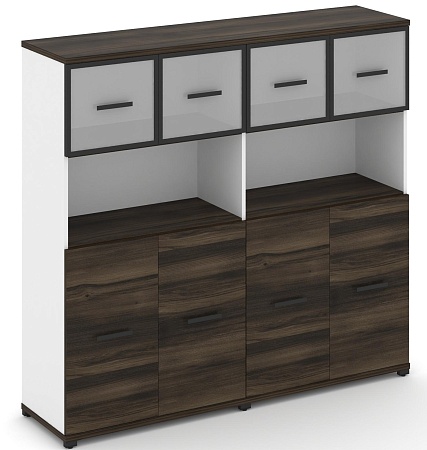 Шкаф две широкие секции, 4 ниши (4 фасада ЛДСП, 2 ниши + 4 фасада стекло белое матовое в раме, 1 ниша) CN.STS-425 RM B/W