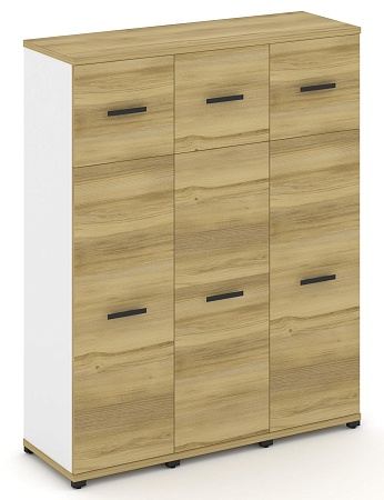 Шкаф 3 узкие секции, 4 ниши (3 фасада ЛДСП, 3 ниши + 3 фасада стекло белое матовое в раме, 1 ниша) CN.STU-434 B/W