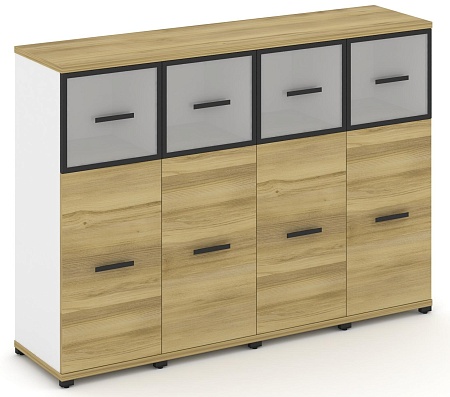 Шкаф четыре узкие секции, 3 ниши (4 фасада ЛДСП, 2 ниши + 4 фасада стекло белое матовое в раме, 1 ниша) CN.STU-344 RM B/W