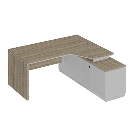 Стол руководителя эргономичный (опора ДСП) на опорной тумбе правый СИ 118