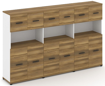 Шкаф три широкие секции, 4 ниши (6 фасадов ЛДСП, 2 ниши + 6 фасадов ЛДСП, 1 ниша) CN.STS-435 B/W