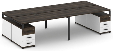 Рабочая станция на 4 места с двумя двухсторонними опорными тумбами CN.DRS-328 B/W