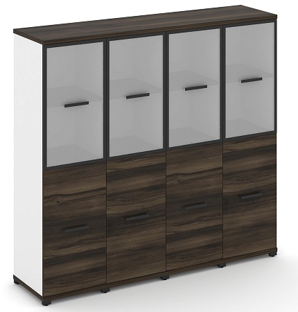 Шкаф четыре узкие секции, 4 ниши (4 фасада ЛДСП, 2 ниши + 2 фасада стекло белое матовое в раме, 2 ниши) CN.STU-442 RM B/W