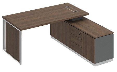 Стол руководителя на опорной тумбе с декоративной вставкой правый БР 107R