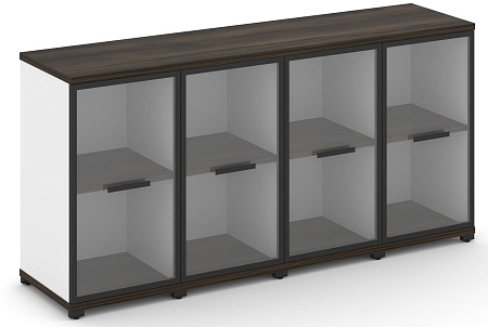 Шкаф четыре узкие секции, 2 ниши (4 фасада стекло прозрачное в раме, 2 ниши) CN.STU-243 RP B/W