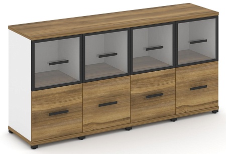 Шкаф четыре узкие секции, 2 ниши (4 фасада ЛДСП,  1 ниша + 4 фасада стекло прозрачное в раме, 1 ниша) CN.STU-242 RP B/W