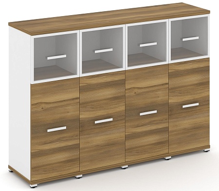 Шкаф четыре узкие секции, 3 ниши (4 фасада ЛДСП, 2 ниши + 4 фасада стекло прозрачное в раме, 1 ниша) CN.STU-344 RP B/W