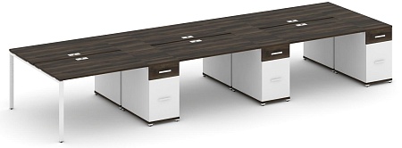 Рабочая станция на 6 мест с четыремя опорными тумбами CN.DRS-462 B/W