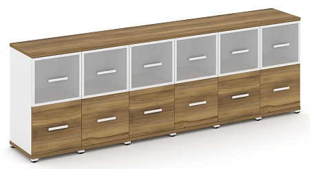 Шкаф шесть узких секций, 2 ниши (6 фасадов ЛДСП, 1 ниша + 6 фасадов стекло белое матовое в раме, 1 ниша) CN.STU-262 RM B/W