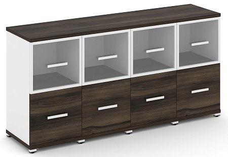 Шкаф четыре узкие секции, 2 ниши (4 фасада ЛДСП,  1 ниша + 4 фасада стекло прозрачное в раме, 1 ниша) CN.STU-242 RP B/W