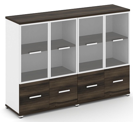 Шкаф две широкие секции, 3 ниши (4 фасада ЛДСП, 1 ниша + 4 фасада стекло прозрачное в раме, 2 ниши) CN.STS-322 RP B/W