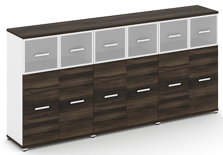 Шкаф три широкие секции, 3 ниши (6 фасадов ЛДСП, 2 ниши + 6 фасадов стекло белое матовое в раме, 1 ниша) CN.STS-334 RM B/W