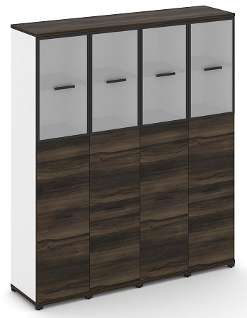 Шкаф четыре узкие секции, 5 ниш (4 фасада ЛДСП, 3 ниши + 4 фасада стекло белое матовое в раме, 2 ниши) CN.STU-545 RM B/W