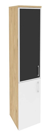 Шкаф высокий узкий левый (1 низкий фасад ЛДСП + 1 средний фасад стекло лакобель в раме) O.SU-1.2R(L)black