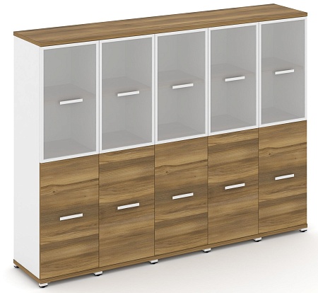 Шкаф пять узких секций, 4 ниши (5 фасадов ЛДСП, 2 ниши + 5 фасадов стекло белое матовое в раме, 2 ниши) CN.STU-452 RM B/W