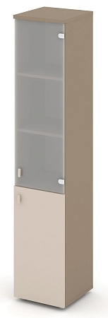 Шкаф высокий узкий правый (1 низкий фасад ЛДСП + 1 средний фасад стекло сатин матовый) ES.SU-1.2(R)