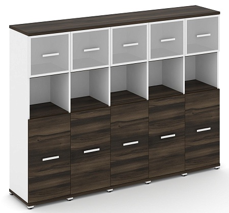 Шкаф пять узких секций, 4 ниши (5 фасадов ЛДСП, 2 ниши + 5 фасадов стекло белое матовое в раме,  1 ниша) CN.STU-455 RM B/W