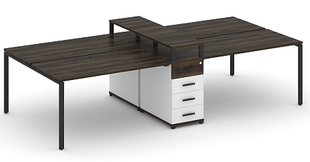 Рабочая станция на 6 мест с четыремя опорными тумбами CN.DRS-435 B/W