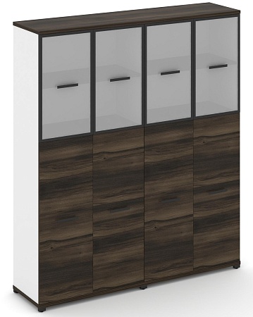 Шкаф две широкие секции, 5 ниш (4 фасада ЛДСП,  3 ниши + 4 фасада стекло белое матовое в раме, 2 ниши) CN.STS-525 RM B/W