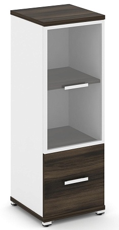 Шкаф одна узкая секция, 3 ниши (фасад ЛДСП, 1 ниша + фасад стекло прозрачное в раме, 2 ниши) CN.STU-312 RP B/W