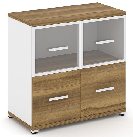 Шкаф две широкие секции, 2 ниши (2 фасада ЛДСП, 1 ниша + 2 фасада стекло прозрачное в раме, 1 ниша) CN.STS-212 RP B/W