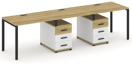 Рабочая станция на 3 места с двумя опорными тумбами CN.ORS-333 B/W