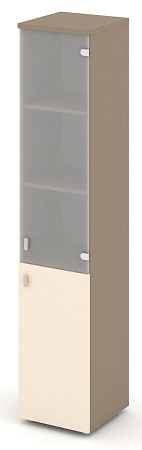 Шкаф высокий узкий правый (1 низкий фасад ЛДСП + 1 средний фасад стекло сатин матовый) ES.SU-1.2(R)