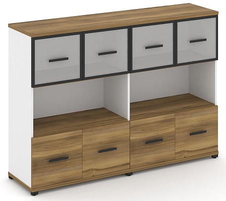 Шкаф две широкие секции, 3 ниши (4 фасада фасадов ЛДСП, 1 ниша+ 4 фасада стекло белое матовое в раме, 1 ниша) CN.STS-325 RM B/W