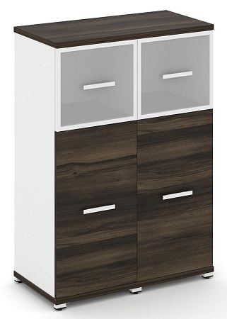 Шкаф две узкие секции, 3 ниши (2 фасада ЛДСП, 2 ниши + 2 фасада стекло стело белое матовое в раме, 1 ниша) CN.STU-324 RM B/W