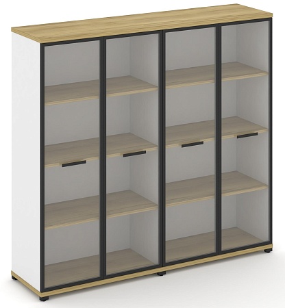 Шкаф две широкие секции, 4 ниши (4 фасада стекло прозрачное в раме,  4 ниши) CN.STS-426 RP B/W