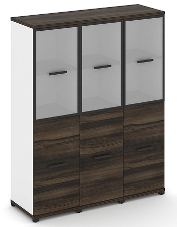 Шкаф три узкие секции, 4 ниши (3 фасада ЛДСП, 2 ниши + 3 фасада стекло белое матовое в раме, 2 ниши) CN.STU-432 RM B/W