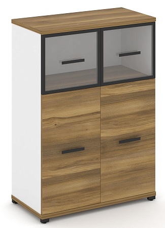 Шкаф две широкие секции, 3 ниши (2 фасада ЛДСП, 2 ниши + 2 фасада стекло прозрачное в раме, 1 ниша) CN.STS-314 RP B/W