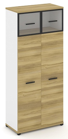 Шкаф одна широкая секция, 5 ниш (2 фасада ЛДСП, 4 ниши + 2 фасада стекло прозрачное в раме,  1 ниша) CN.STS-517 RP B/W