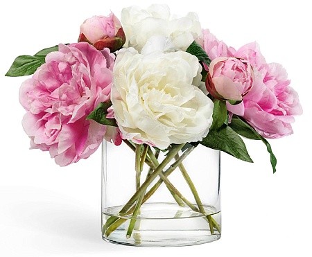 Композиция Бело-розовые Пионы в овальной вазе с во...