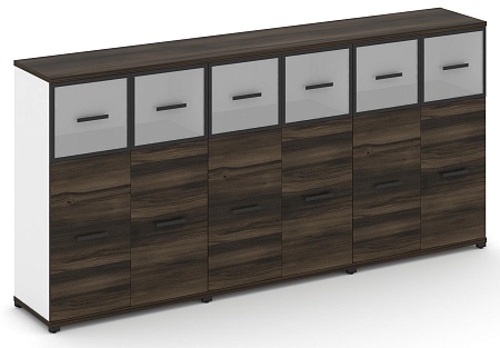 Шкаф три широкие секции, 3 ниши (6 фасадов ЛДСП, 2 ниши + 6 фасадов стекло белое матовое в раме, 1 ниша) CN.STS-334 RM B/W