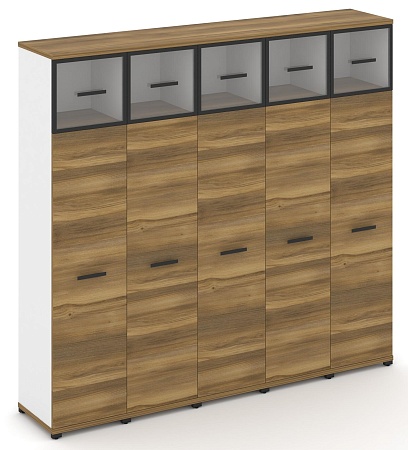 Шкаф пять узких секций, 5 ниш (5 фасадов ЛДСП, 4 ниши + 5 фасадов стекло прозрачное в раме, 1 ниша) CN.STU-557 RP B/W