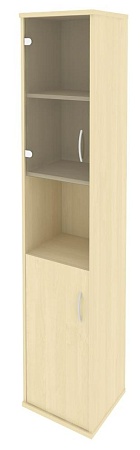 Шкаф высокий узкий левый (1 низкая дверь ЛДСП, 1 низкая дверь стекло) А.СУ-1.4 (L)