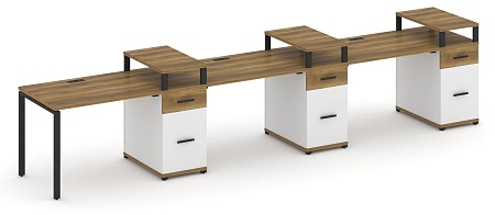 Рабочая станция на 3 места с тремя опорными тумбами CN.ORS-461 B/W