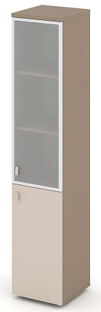 Шкаф высокий узкий правый (1 низкий фасад ЛДСП + 1 средний фасад стекло в раме сатин матовый) ES.SU-1.2R(R)
