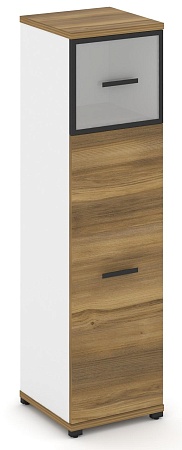 Шкаф одна узкая секция, 4 ниши ( фасад ЛДСП, 3 ниши + фасад стекло стело белое матовое в раме, 1 ниша) CN.STU-414 RM B/W